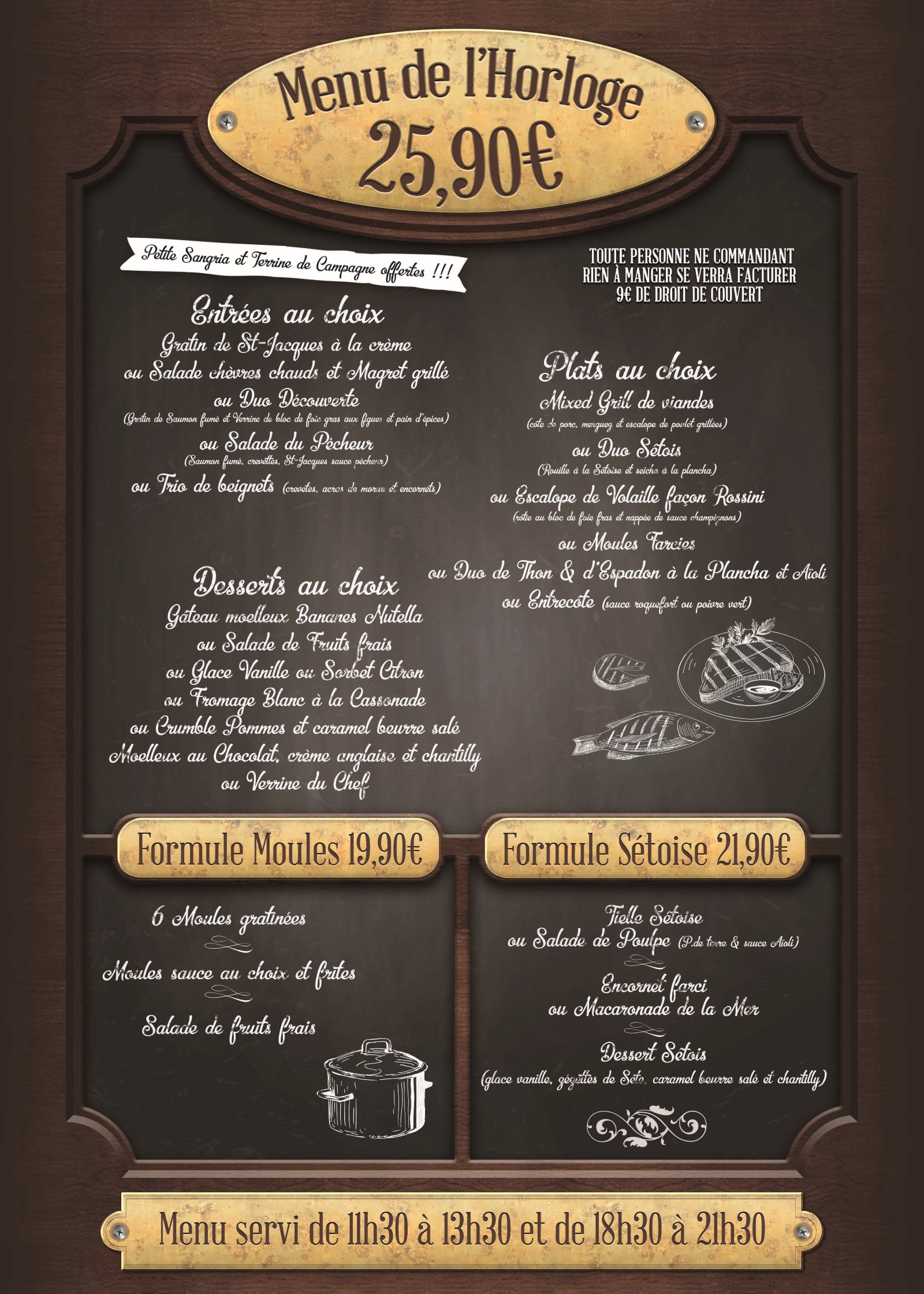 Restaurant à Sète le Bistrot de l'Horloge Plats sétois et Tielles de Sète